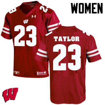 Women's Wisconsin Badgers NCAA #23 Jonathan Taylor Red Authentic Under Armour Stitched College Football Jersey EU31J06JG
